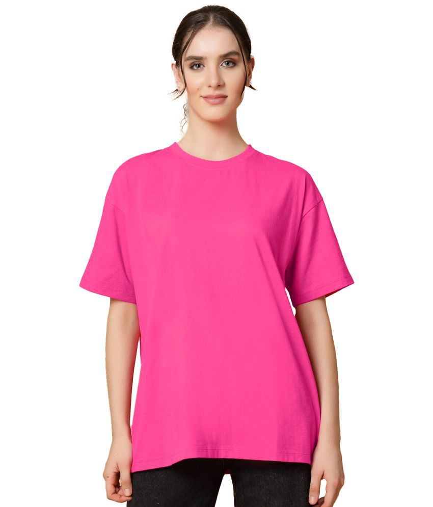     			Leotude Pink Cotton Blend Oversized Women's T-Shirt ( Pack of 1 )