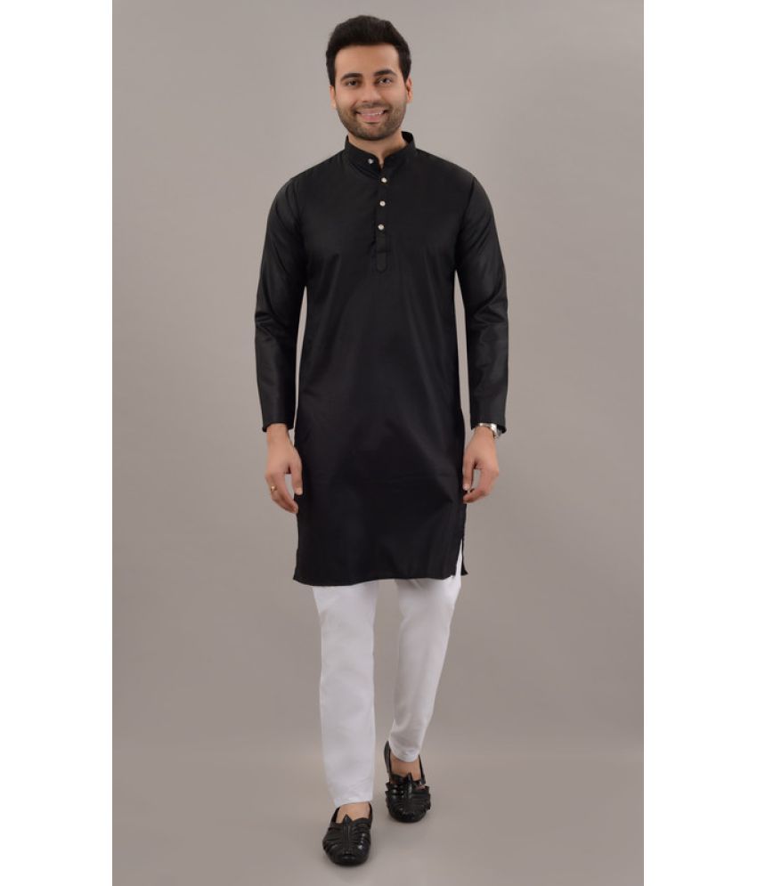     			MOUDLIN Black Cotton Blend Regular Fit Men's Kurta Pyjama Set ( Pack of 1 )