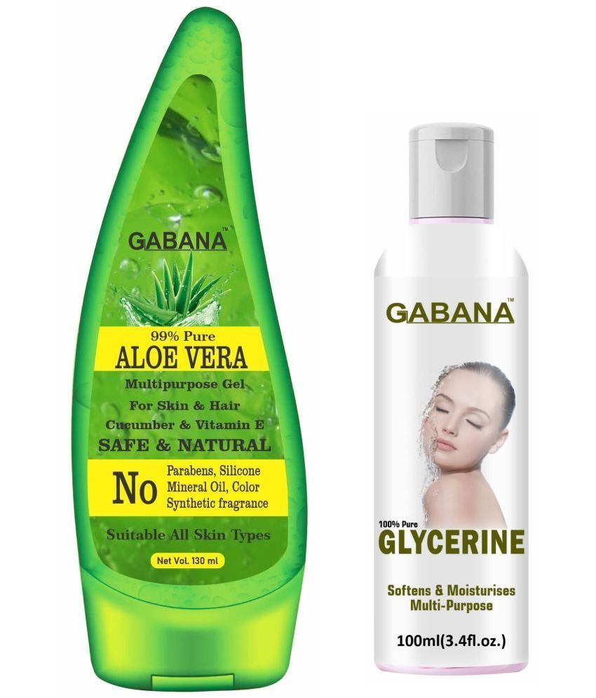     			Gabana Natural Aloe Vera Multi Purpose Face Gel 130ml & Natural Skin Care Gly-cerine 100ml - Combo of 2