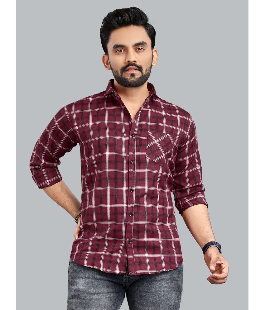     			allan peter 100% Cotton Regular Fit Checks Full Sleeves Men's Casual Shirt - Burgundy ( Pack of 1 )