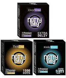 NottyBoy Extra Delay, Ultra Thin, 1500 Dots Condom  - (Set of 3, 9 Sheets)