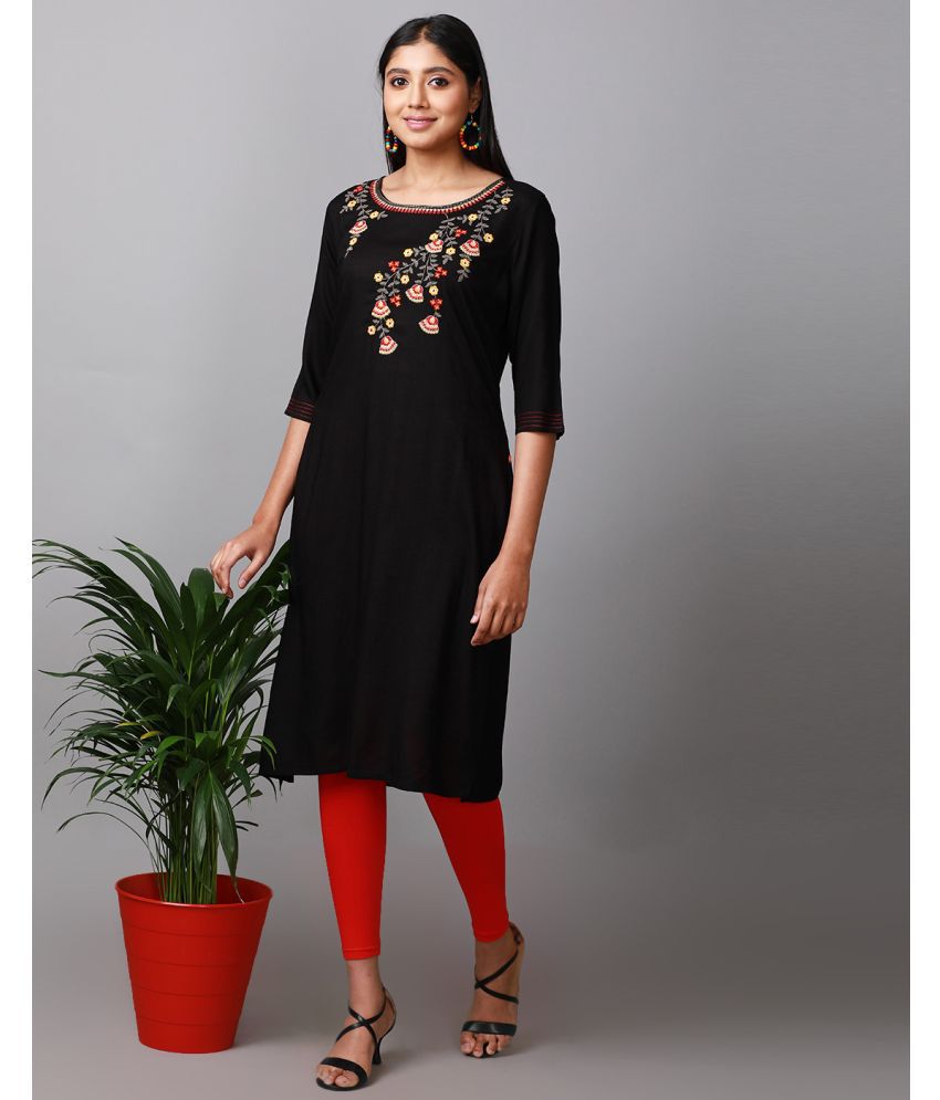    			Alena Cotton Embroidered Straight Women's Kurti - Black ( Pack of 1 )