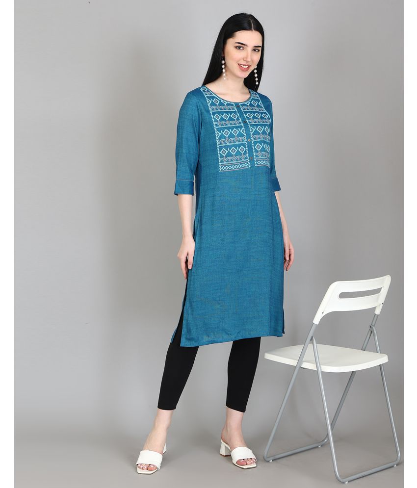     			Alena Rayon Embroidered Straight Women's Kurti - Blue ( Pack of 1 )