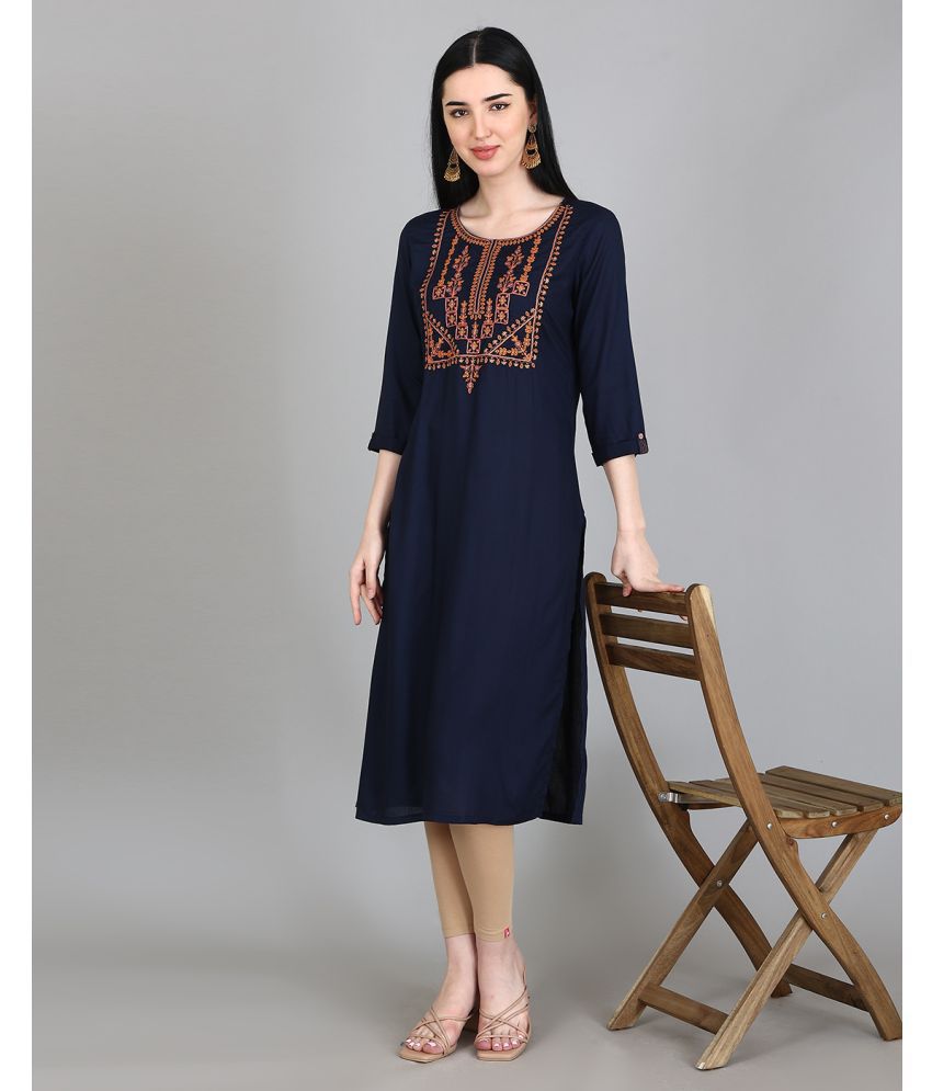     			Alena Rayon Embroidered Straight Women's Kurti - Navy ( Pack of 1 )