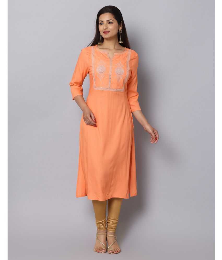     			Alena Rayon Embroidered Straight Women's Kurti - Orange ( Pack of 1 )