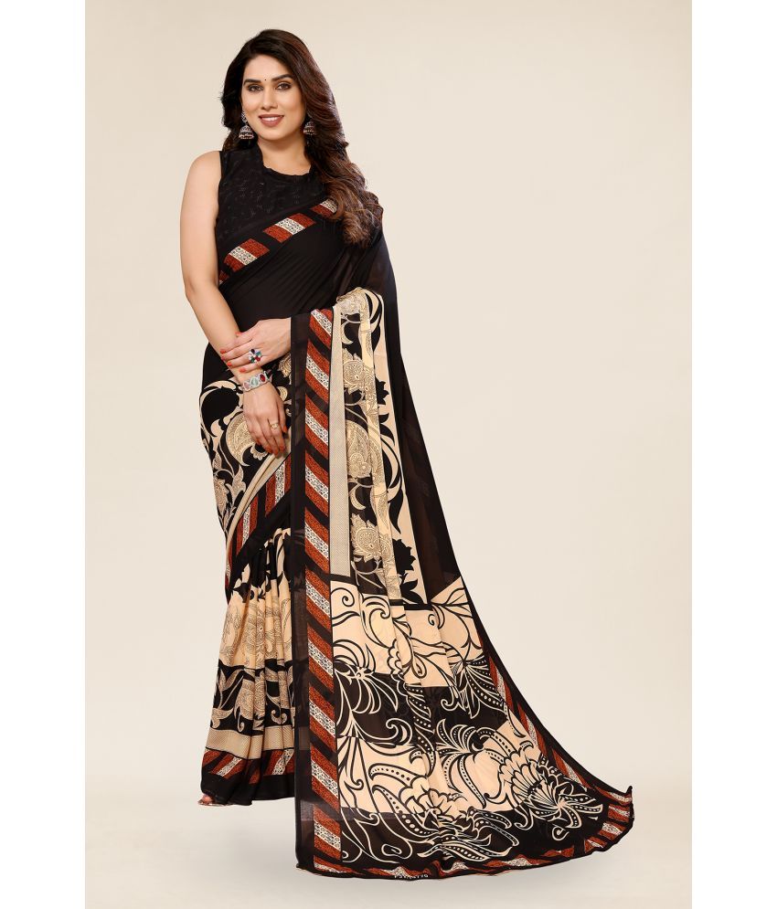     			Anand Sarees Georgette Printed Saree With Blouse Piece - Black ( Pack of 1 )