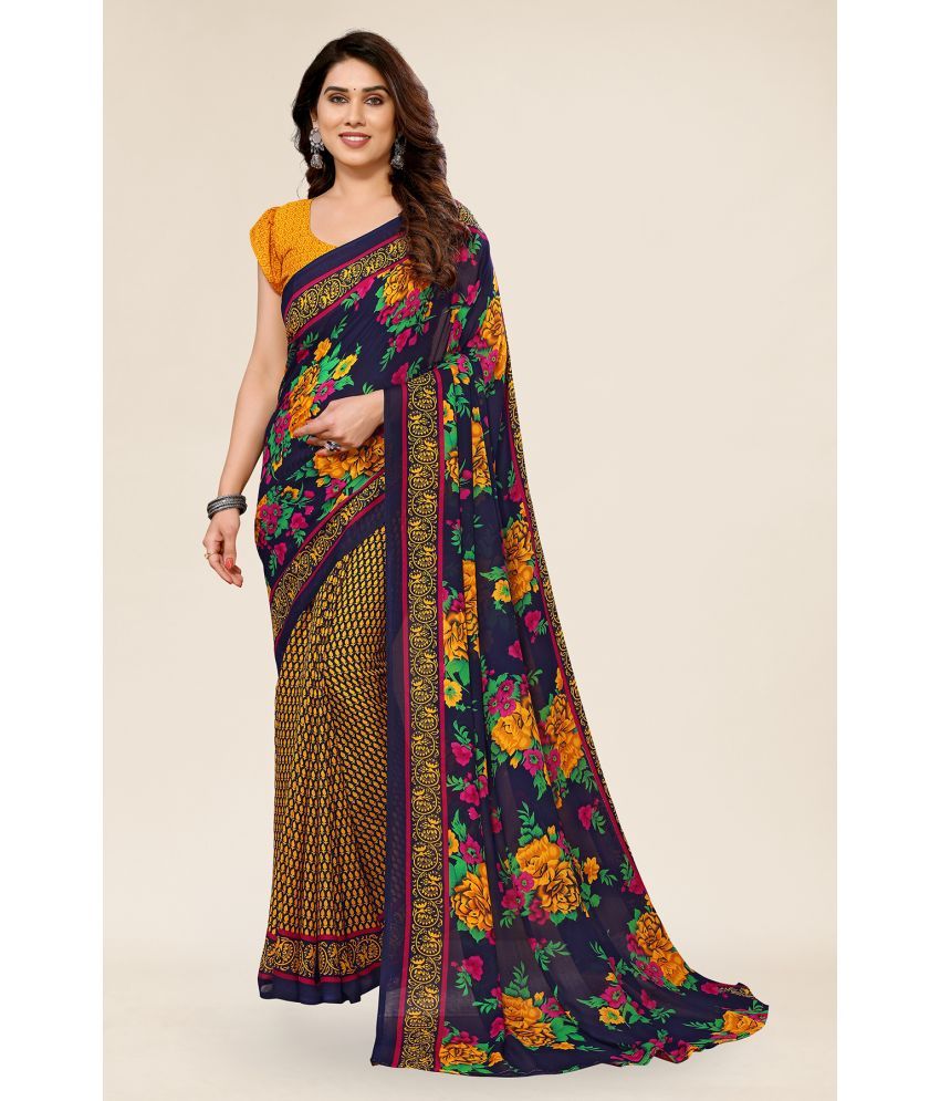     			Anand Sarees Georgette Printed Saree With Blouse Piece - Yellow ( Pack of 1 )