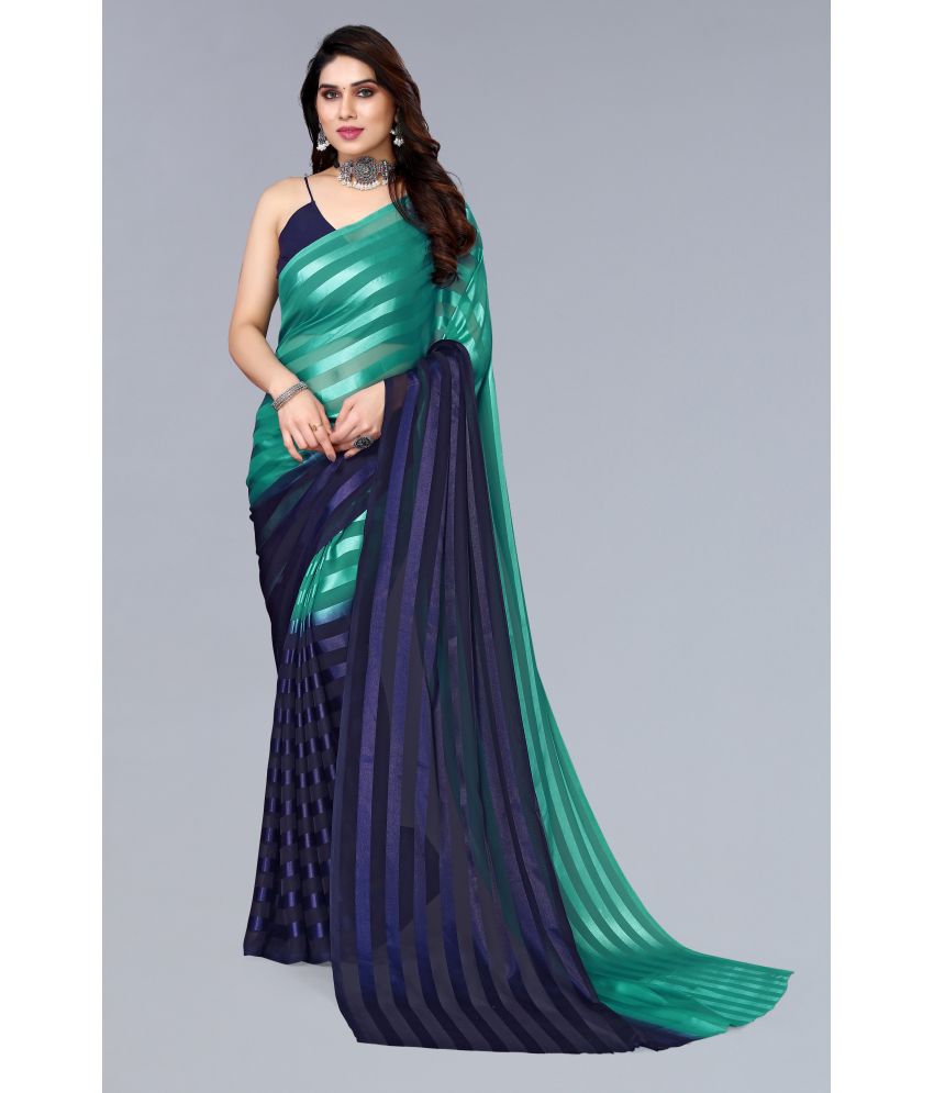     			Anand Sarees Satin Striped Saree Without Blouse Piece - Green ( Pack of 1 )