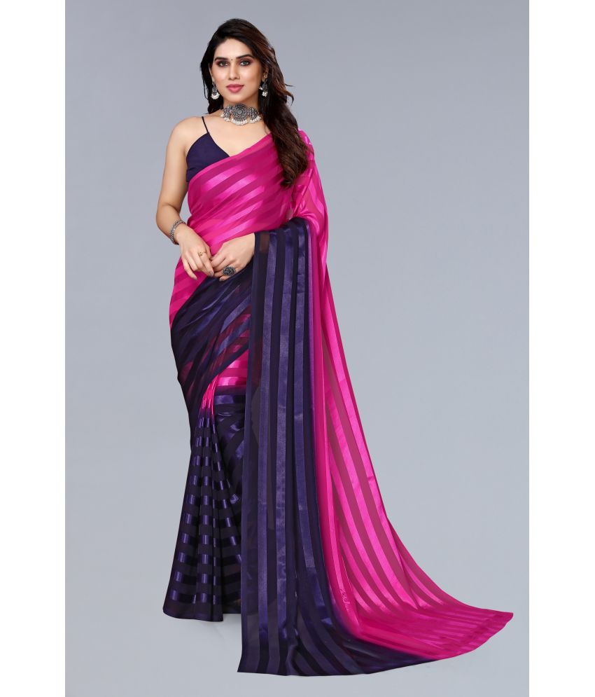     			ANAND SAREES Satin Striped Saree With Blouse Piece - Rani ( Pack of 1 )