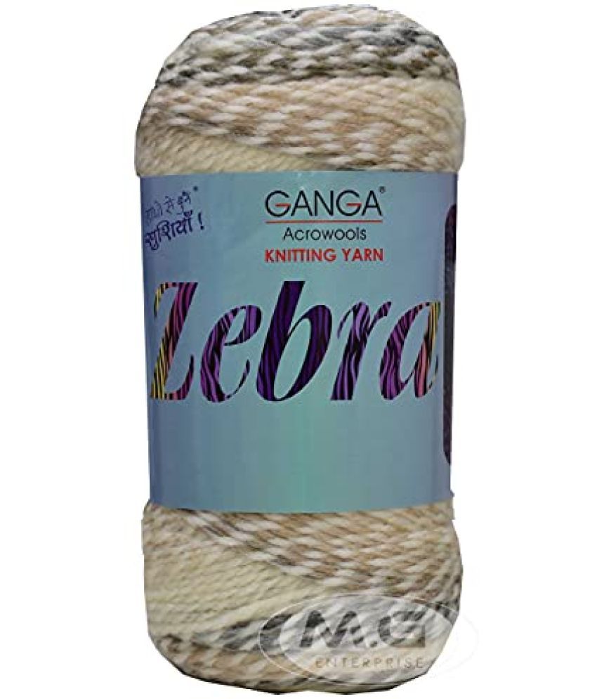     			Ganga Knitting Yarn Thick Chunky Wool, Zebra Cream Mix 2 200 gm Best Used with Knitting Needles, Crochet Needles Wool Yarn for Knitting. by Ganga