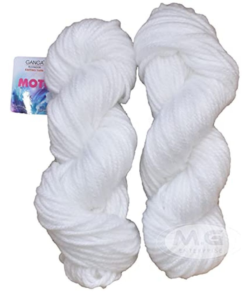     			Ganga Knitting Yarn Thick Chunky Wool, Motu Thick Yarn White 200 gm Best Used with Knitting Needles, Crochet Needles Wool Yarn for Knitting - dif