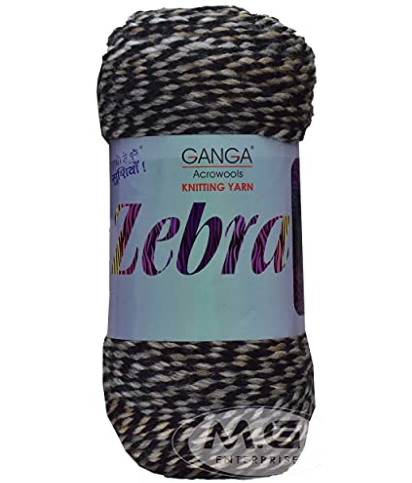     			Ganga Knitting Yarn Thick Chunky Wool, Zebra Black Brown 150 gm Best Used with Knitting Needles, Crochet Needles Wool Yarn for Knitting, with Needle.-O