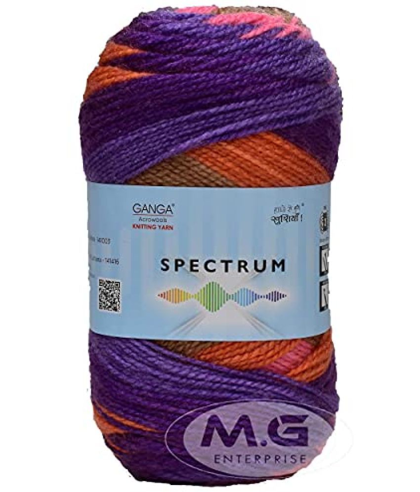     			Ganga Spectrum Purple Mix (200 gm) Wool Ball Hand Knitting Wool/Art Craft Soft Fingering Crochet Hook Yarn, Needle Knitting, with Needle.-B