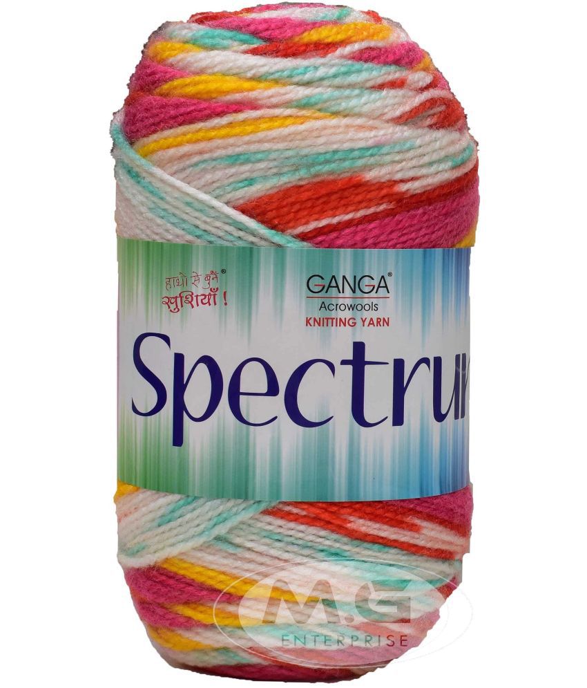     			Ganga Spectrum Wool Hand Knitting Yarn Soft Fingering Yarn Multi Colour Shade no.ptr1898, 200GMS