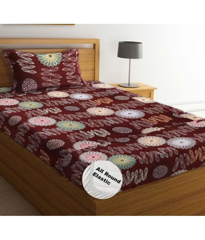     			JBTC cotton Floral Bedding Set 1 Single bed size bedsheet and 2 pillow covers - brown