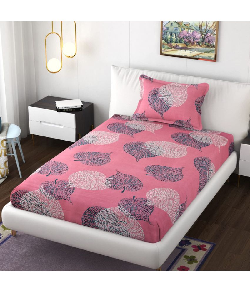     			JBTC cotton floral Bedding Set 1 Single bed size bedsheet and 1 Pillow cover - pink
