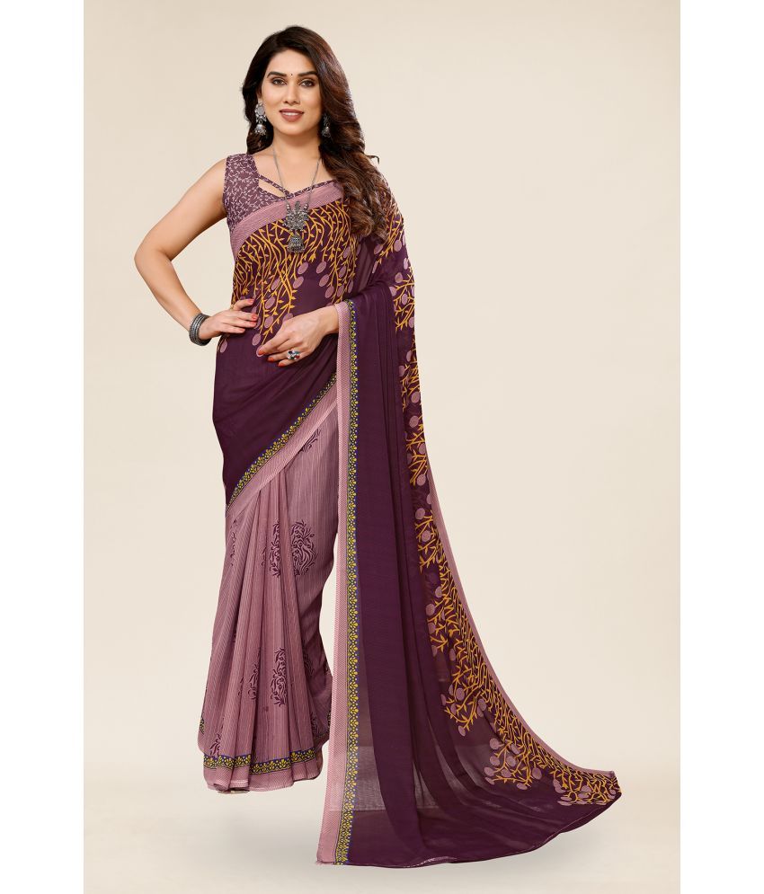     			Kashvi Sarees Georgette Printed Saree With Blouse Piece - Purple ( Pack of 1 )