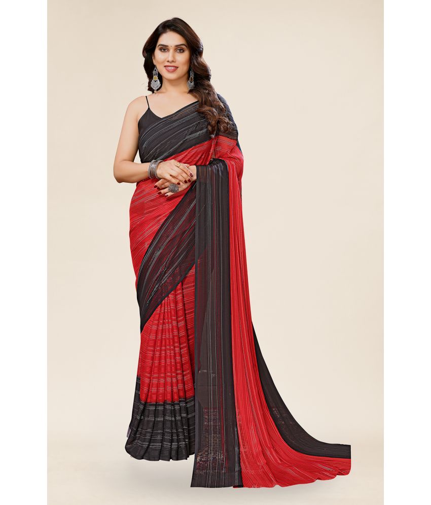     			Kashvi Sarees Satin Colorblock Saree Without Blouse Piece - Black ( Pack of 1 )