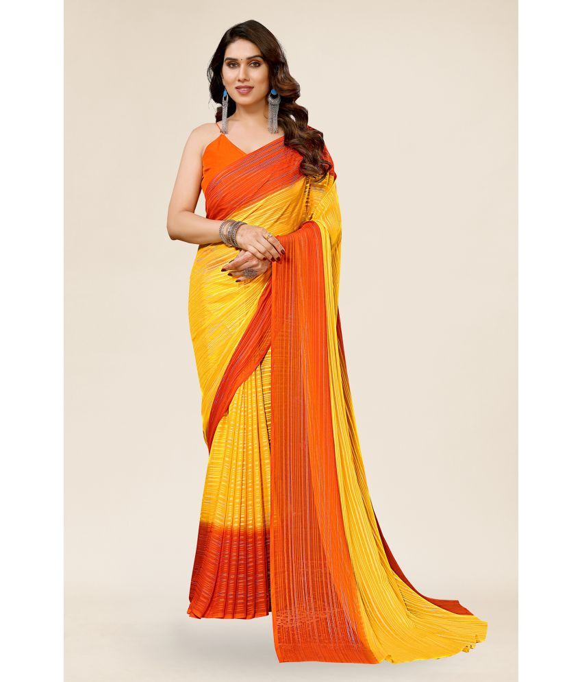     			Kashvi Sarees Satin Striped Saree With Blouse Piece - Yellow ( Pack of 1 )