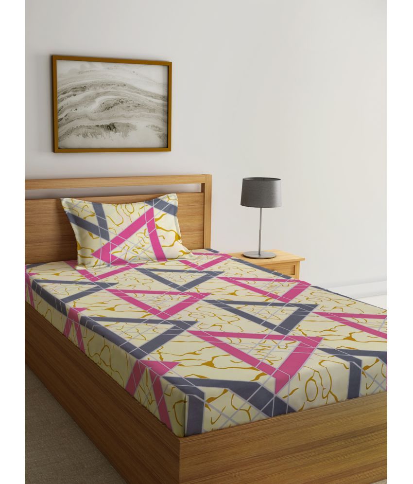     			Klotthe Poly Cotton Geometric 1 Single Bedsheet with 1 Pillow Cover - Multicolor