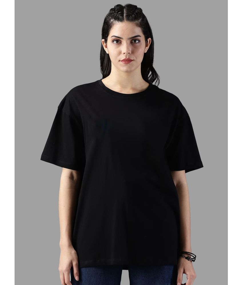     			Leotude Black Cotton Blend Oversized Women's T-Shirt ( Pack of 1 )