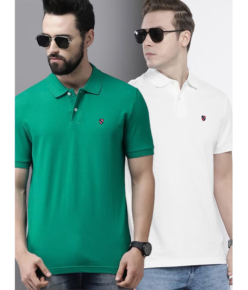     			Merriment Cotton Blend Regular Fit Solid Half Sleeves Men's Polo T Shirt - Green ( Pack of 2 )