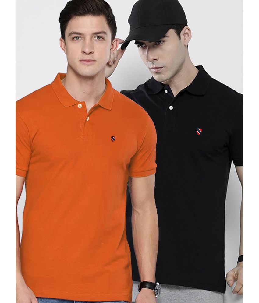     			Merriment Pack of 2 Cotton Blend Regular Fit Solid Half Sleeves Men's Polo T Shirt ( Orange )