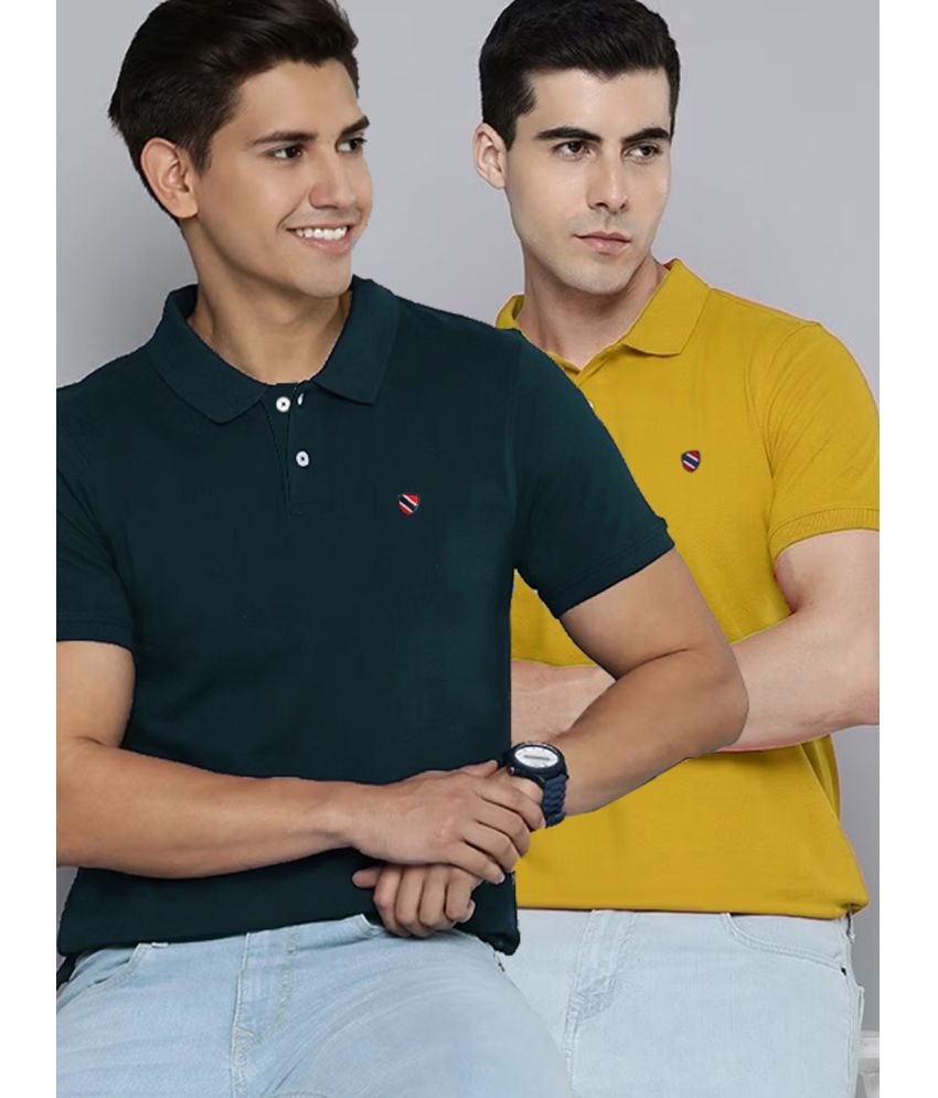     			Merriment Cotton Blend Regular Fit Solid Half Sleeves Men's Polo T Shirt - Dark Green ( Pack of 2 )