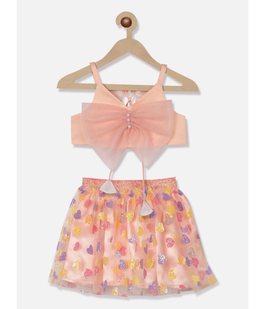     			Nauti Nati Peach Polyester Girls Top With Skirt ( Pack of 1 )