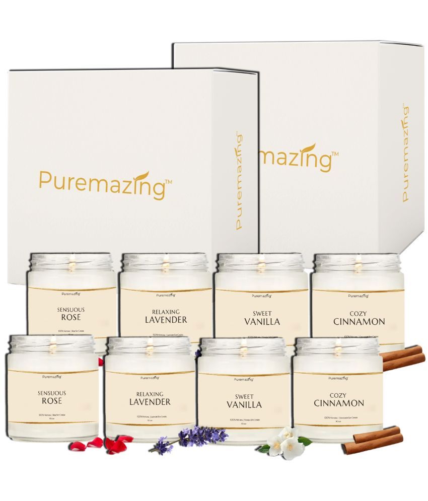     			Puremazing White Aromatherapy Jar Candle 3 cm ( Pack of 8 )