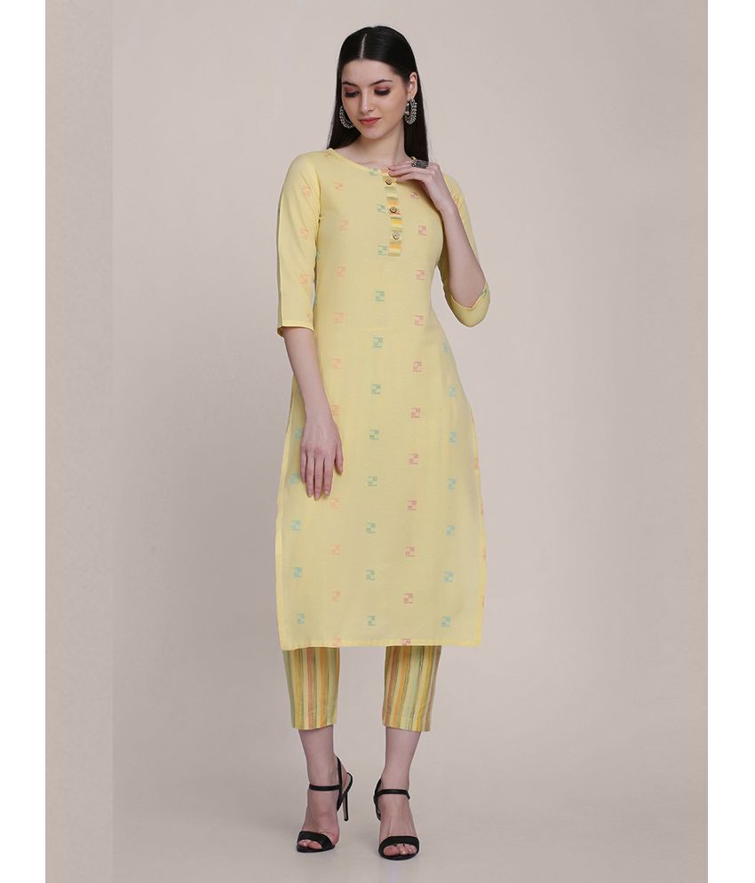     			Shaily Cotton Solid Kurti With Pants Women's Stitched Salwar Suit - Yellow ( Pack of 2 )