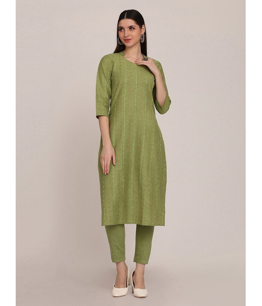     			Shaily Cotton Striped Kurti With Pants Women's Stitched Salwar Suit - Olive ( Pack of 2 )