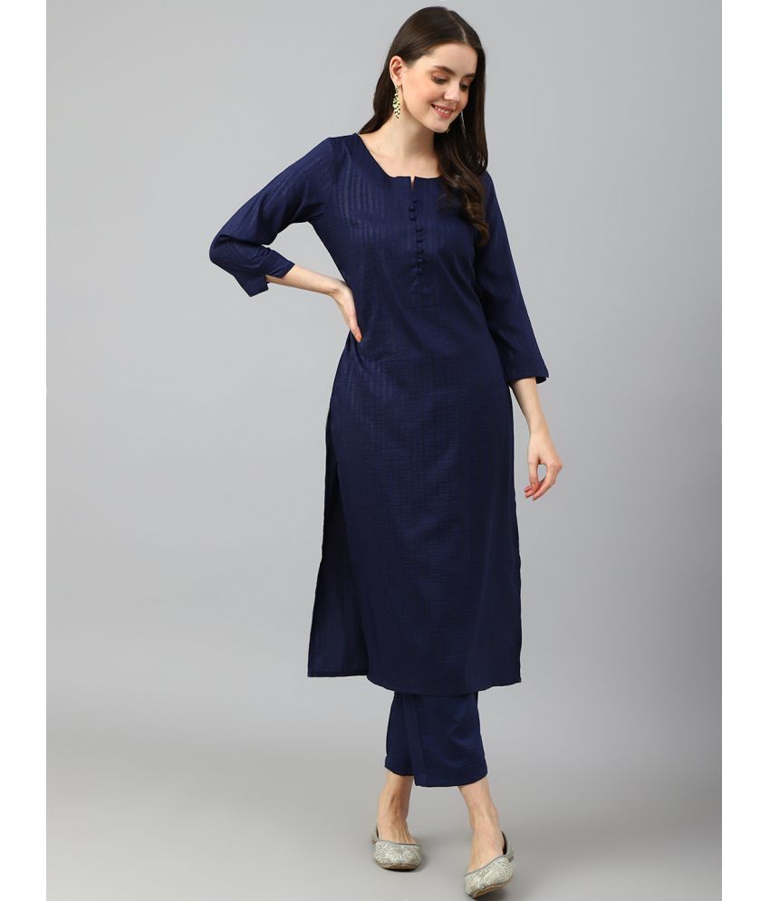     			Shaily Cotton Striped Kurti With Pants Women's Stitched Salwar Suit - Navy ( Pack of 2 )