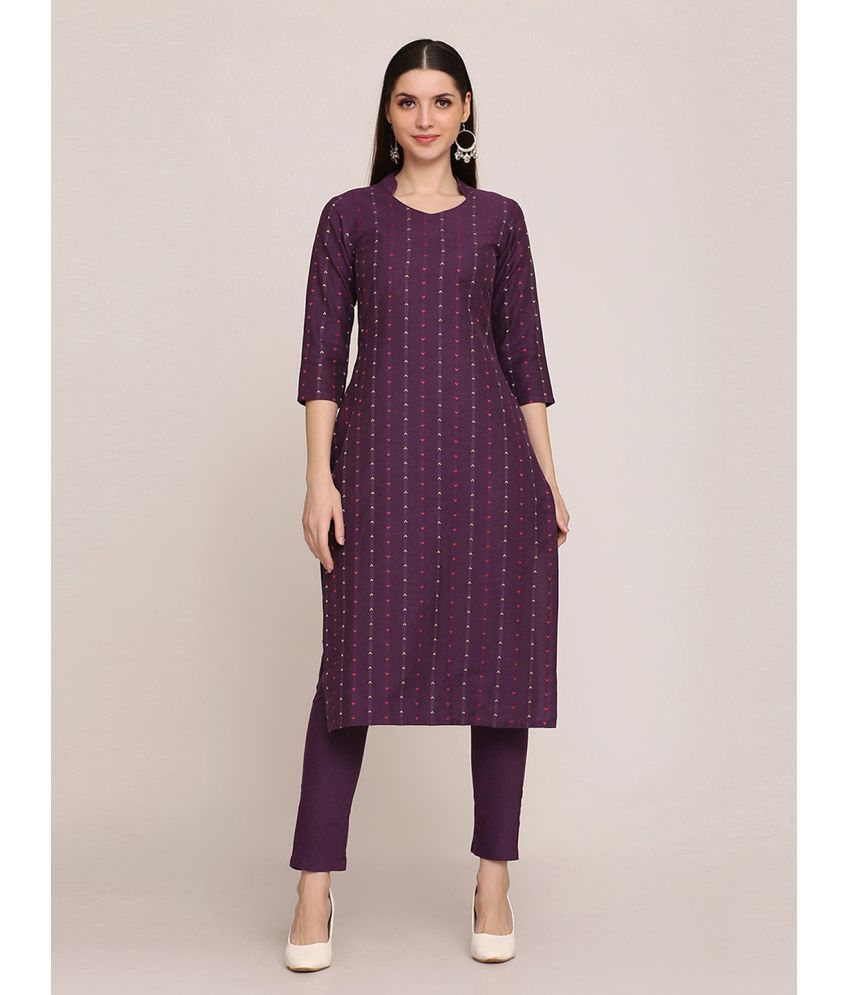     			Shaily Cotton Striped Kurti With Pants Women's Stitched Salwar Suit - Violet ( Pack of 2 )