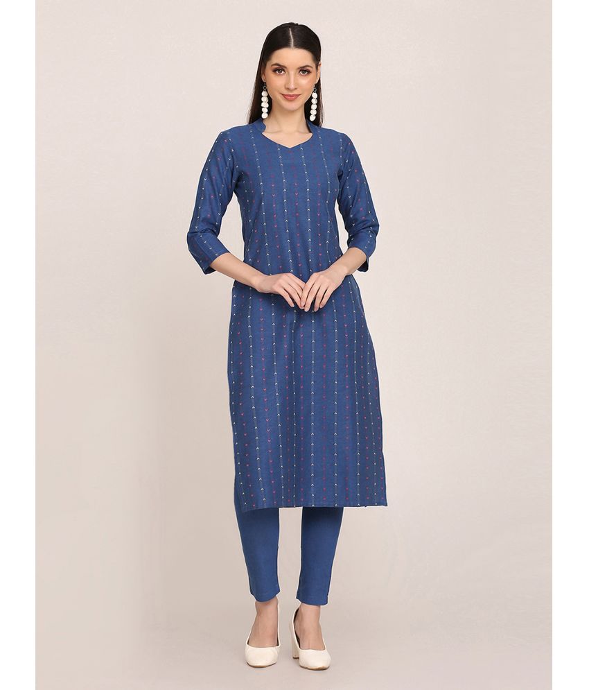     			Shaily Cotton Striped Kurti With Pants Women's Stitched Salwar Suit - Light Blue ( Pack of 2 )