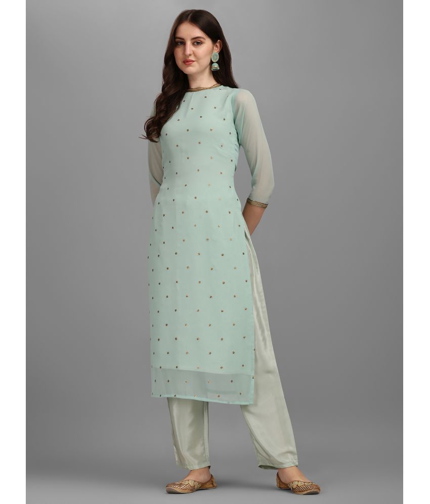     			Shaily Georgette Self Design Kurti With Pants Women's Stitched Salwar Suit - Turquoise ( Pack of 2 )