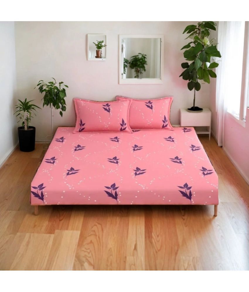     			VORDVIGO Glace Cotton Floral 1 Double Bedsheet with 2 Pillow Covers - Baby Pink