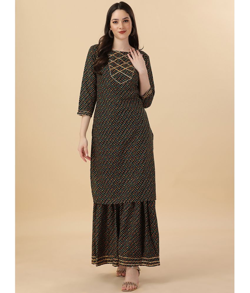    			gufrina Rayon Printed Kurti With Sharara And Gharara Women's Stitched Salwar Suit - Green ( Pack of 1 )