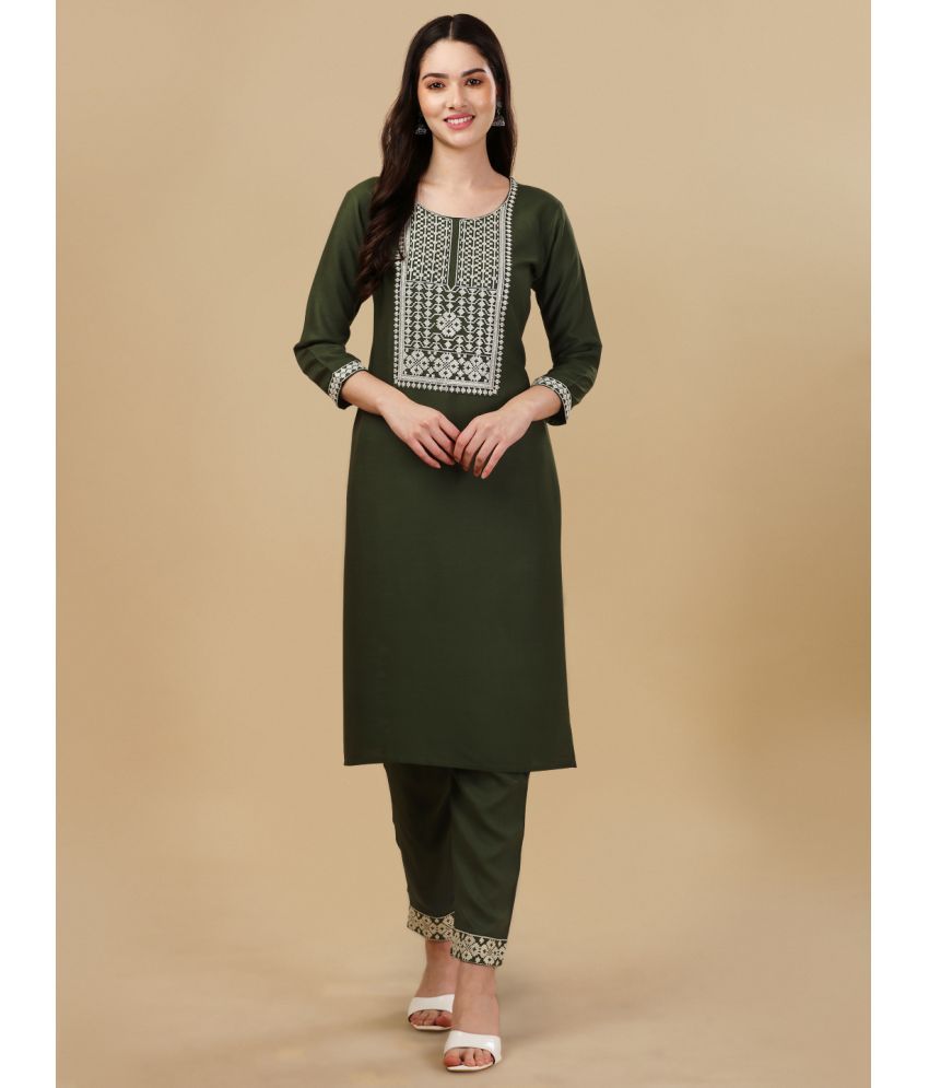     			gufrina Viscose Embroidered Kurti With Pants Women's Stitched Salwar Suit - Green ( Pack of 1 )