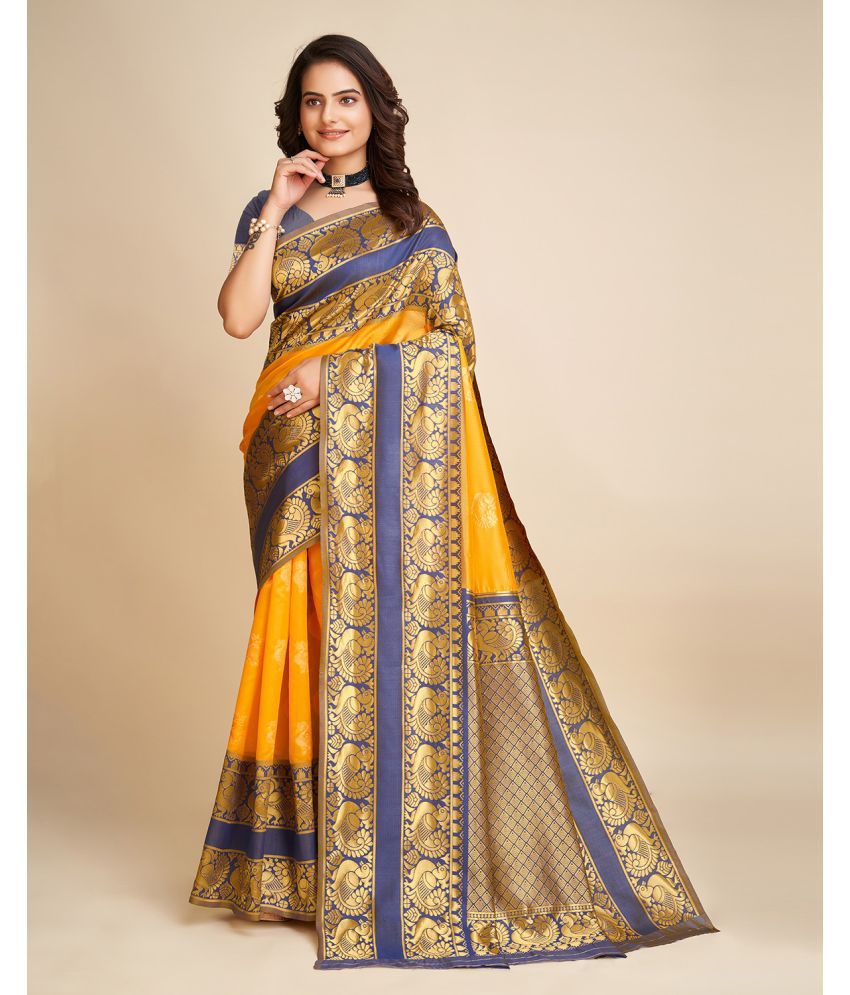     			Anjaneya Sarees Banarasi Silk Woven Saree With Blouse Piece - Yellow ( Pack of 1 )