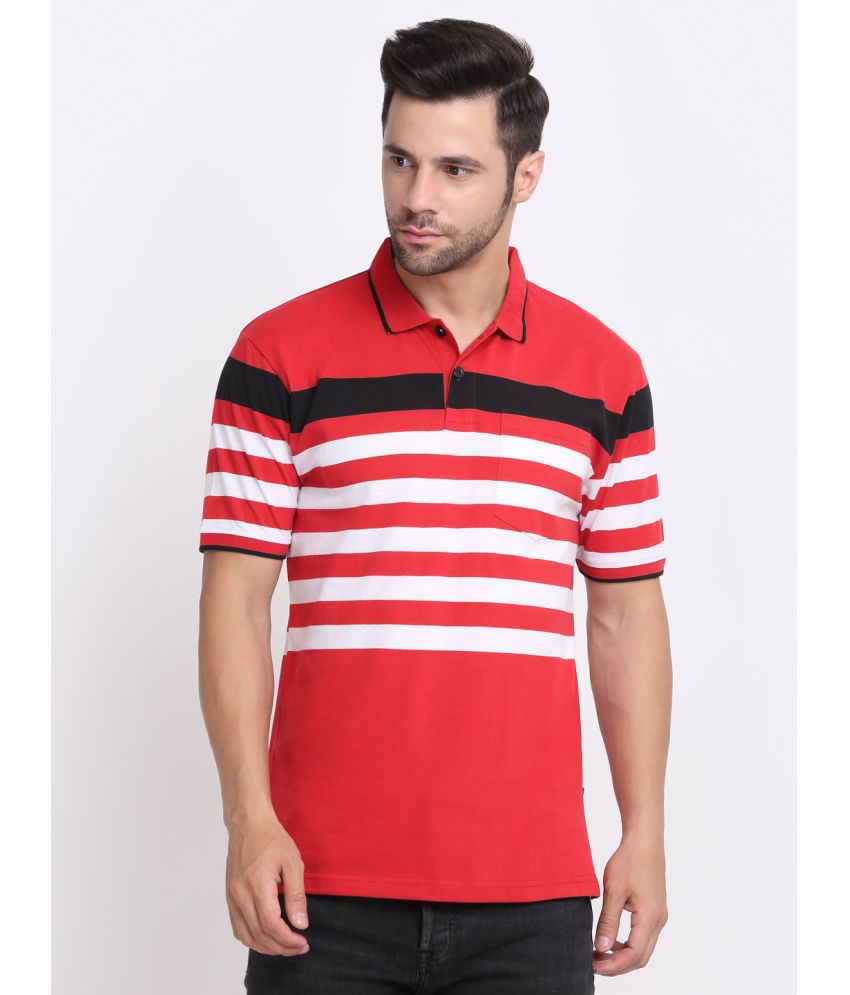     			HARBOR N BAY Cotton Blend Regular Fit Striped Half Sleeves Men's Polo T Shirt - Red ( Pack of 1 )