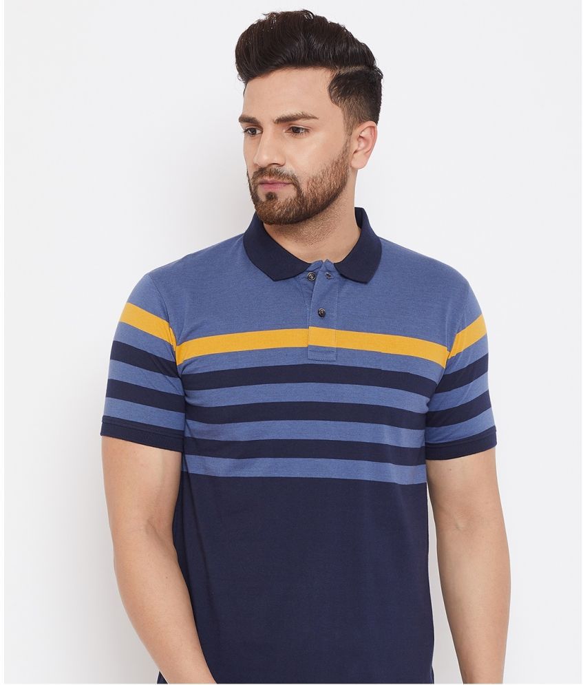     			HARBOR N BAY Cotton Blend Regular Fit Striped Half Sleeves Men's Polo T Shirt - Indigo ( Pack of 1 )
