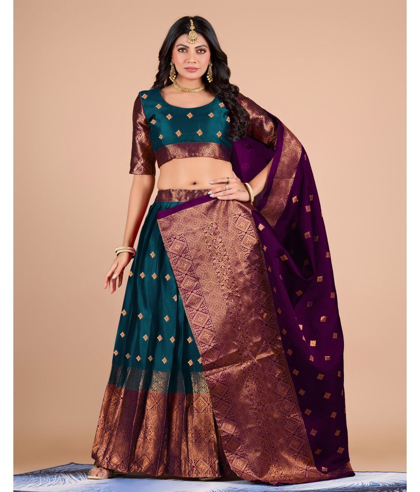     			ISARA Blue Banarasi Silk A-line Unstitched Lehenga Single