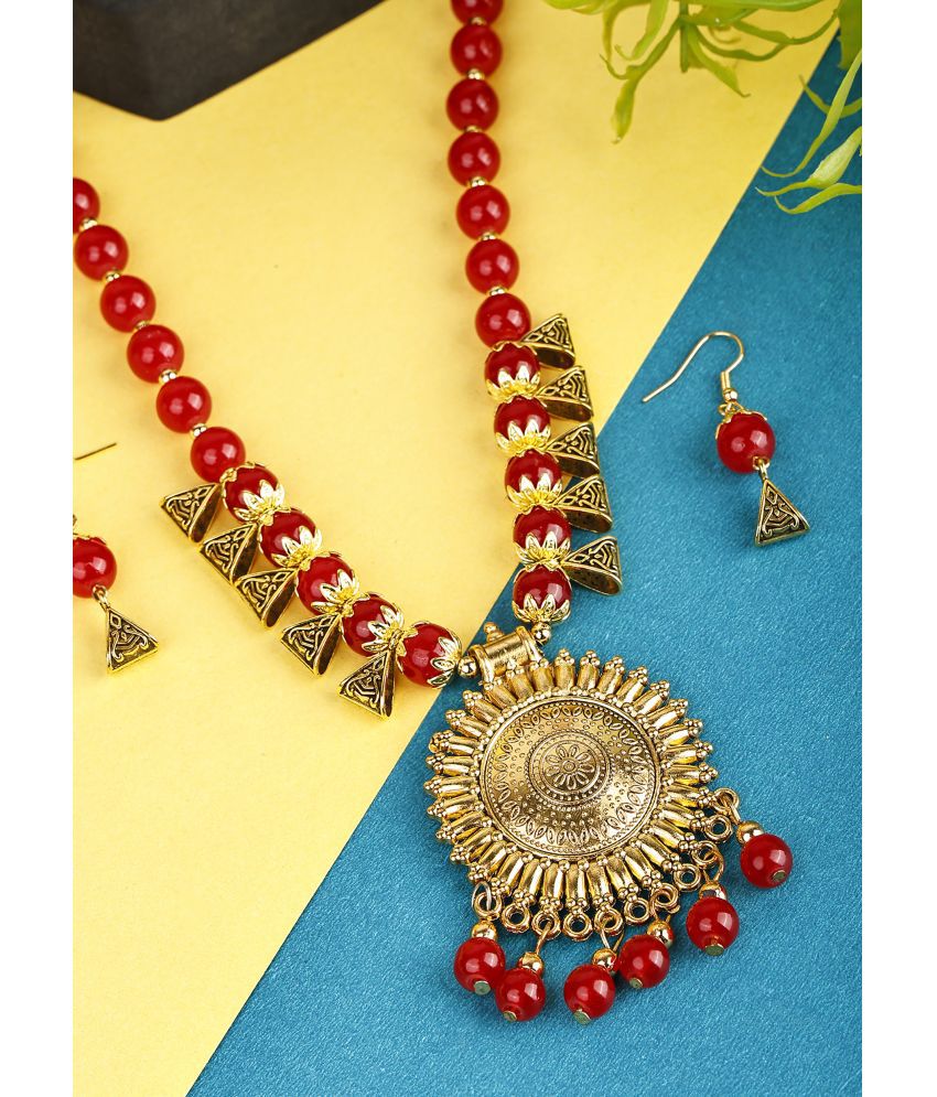     			PUJVI Red Alloy Necklace Set ( Pack of 1 )