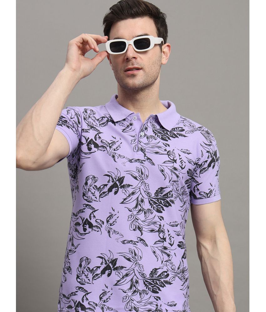     			R.ARHAN PREMIUM Pack of 1 Cotton Blend Regular Fit Printed Half Sleeves Men's Polo T Shirt ( Lavender )