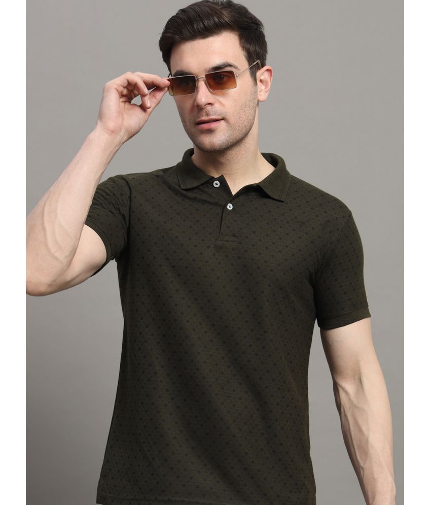    			R.ARHAN PREMIUM Cotton Blend Regular Fit Printed Half Sleeves Men's Polo T Shirt - Olive Green ( Pack of 1 )