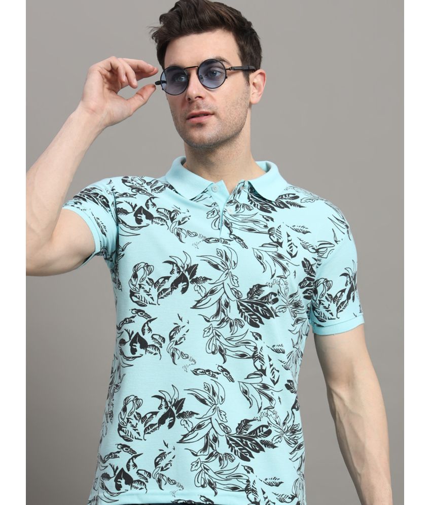     			R.ARHAN PREMIUM Cotton Blend Regular Fit Printed Half Sleeves Men's Polo T Shirt - Aqua ( Pack of 1 )
