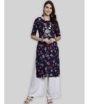 7Threads Crepe Printed Straight Women's Kurti - Blue ( Pack of 1 )