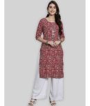 7Threads Crepe Printed Straight Women's Kurti - Red ( Pack of 1 )