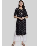 7Threads Crepe Printed Straight Women's Kurti - Black ( Pack of 1 )